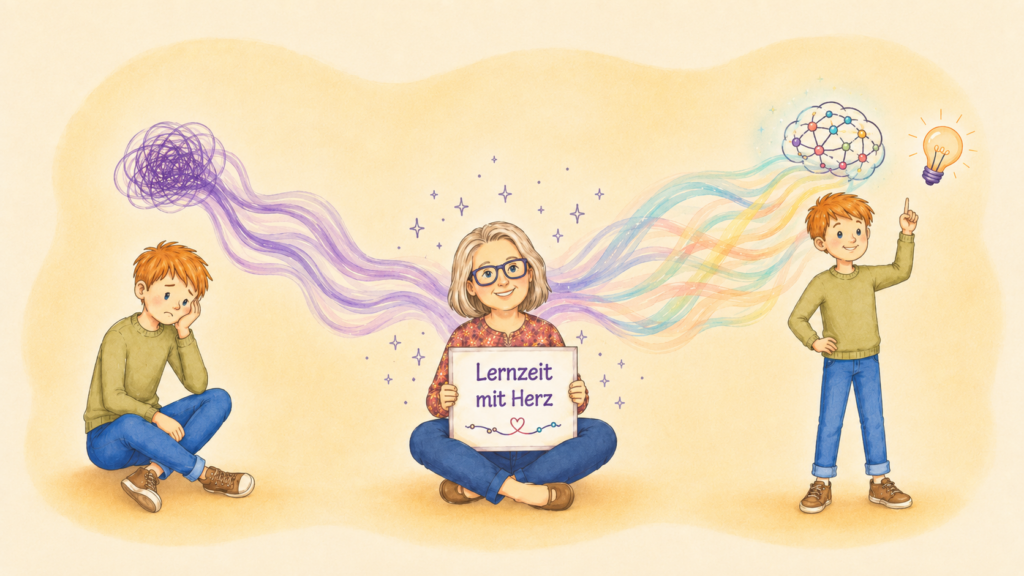 Ein Kind entwickelt sich von Lernschwierigkeiten hin zu Lernfreude – das Ziel von Lernzeit mit Herz.